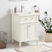 Signature Hardware Elmdale 24" Single Vanity Set with USB Ports and Outlets, Mahogany Cabinet, and Rectangular Porcelain Sink - Single Faucet Hole White / Arctic White