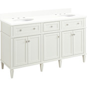 Signature Hardware Elmdale 60" Double Vanity Set with USB Ports and Outlets, Mahogany Cabinet, and Oval Porcelain Sinks - 8" Widespread Faucet Holes White / Arctic White