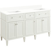 Signature Hardware Elmdale 60" Double Vanity Set with Mahogany Cabinet and Rectangular Porcelain Sinks - No Faucet Hole White / Arctic White