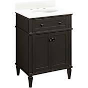 Signature Hardware Elmdale 24" Single Vanity Set with Mahogany Cabinet and Oval Porcelain Sink - 8" Widespread Faucet Holes Charcoal Black / Arctic White