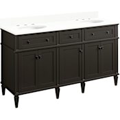 Signature Hardware Elmdale 60" Double Vanity Set with Mahogany Cabinet and Oval Porcelain Sinks - 8" Widespread Faucet Holes Charcoal Black / Arctic White