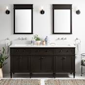Signature Hardware Elmdale 72" Double Vanity Set with Mahogany Cabinet and Rectangular Porcelain Sinks - No Faucet Hole Charcoal Black / Arctic White