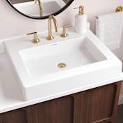 Signature Hardware 24-1/8" Rectangular Porcelain Semi-Recessed Bathroom Sink with Overflow and 3 Faucet Holes at 8" Centers White