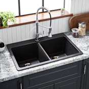 Signature Hardware Totten 33" Drop In / Undermount 50/50 Double Basin Granite Composite Kitchen Sink Black