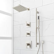 Signature Hardware Hibiscus Thermostatic Shower System with Rainfall Shower Head, Hand Shower, Slide Bar, Shower Arm, Hose, and Valve Trim - Rough-In Valve Included Brushed Nickel