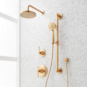 Signature Hardware Elita Pressure Balanced Shower System with Rainfall Shower Head, Lever Handles, Slide Bar, Hand Shower, Hose, Valve Trim and Diverter - Accufit Rough-In Valve Included Brushed Gold