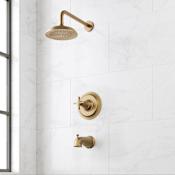 Signature Hardware Marceau Pressure Balanced Tub and Shower Package with Shower Head, Cross Handle, and Tub Spout - Accufit Rough-In Valve Included Aged Brass