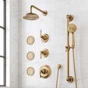 Signature Hardware Marceau Thermostatic Shower System with Shower Head, 3 Body Sprays, Lever Handles, Slide Bar, Hand Shower, Shower Arm, Hose, and Valve Trim - Rough-In Valve Included Aged Brass