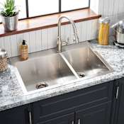 Signature Hardware Sitka 33" Drop In / Undermount 60/40 Double Basin Stainless Steel Kitchen Sink with Single Faucet Hole Stainless Steel