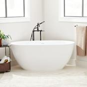 Signature Hardware Patera 66" Solid Surface Soaking Freestanding Tub with Integrated Drain and Overflow Glossy White