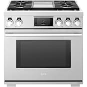 SKS 36 Inch Wide 6.3 Cu. Ft. Free Standing Dual Fuel Range with Porcelain Surface and Griddle Stainless Steel