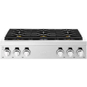SKS 36 Inch Wide 15 Amp 6 Burner Liquid Propane / Natural Gas Rangetop with Hot Surface Light Indicators Stainless Steel