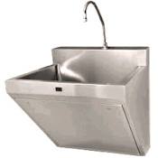 Sloan Single Station Stainless Steel Scrub Sink with Sloan OPTIMA Sensor Activated Faucet with Laminar Flow Spray Head. Optimix Above Deck Mechanical Mixing Valve Chrome
