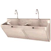 Sloan Double Station Stainless Steel Scrub Sink with Sloan OPTIMA Sensor Activated Faucets with Laminar FlowSpray Head. Below Deck Thermostatic Mixing Valve. Chrome