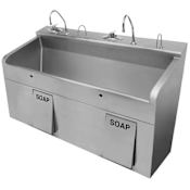 Sloan Deluxe Double Station Stainless Steel Scrub Sink with Sloan OPTIMA Sensor Activated Faucets with Laminar FlowSpray Head. Above Deck Mechanical Mixing Valve. N/A