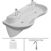 Sloan 50" Double Station Solid Surface Lavatory System Equipped with two (2) SF-2250 Sloan Sensor Activated, Chrome Plated Hand Washing Faucets Matrix White