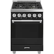 Smeg Professional 24 Inch Wide 2.79 Cu. Ft. Free Standing Gas Range with Soft Close and Tangential Cooling System Black