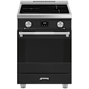 Smeg Professional 24 Inch Wide 2.79 Cu. Ft. Free Standing Induction Range with Soft Close and Tangential Cooling System Black Matte