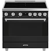 Smeg Professional 36 Inch Wide 4.45 Cu. Ft. Free Standing Induction Range with Soft Close and Tangential Cooling System Black Matte