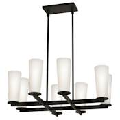 Sonneman High 8 Light Chandelier with Etched Cased Glass Shades Black Bronze