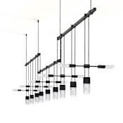 Sonneman Suspenders LED 3-Bar Offset Linear Pendant Satin Black / SC01 - Crystal Chiclet Cluster