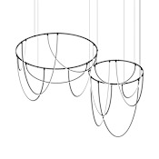 Sonneman Suspenders 82" Wide LED Offset Ring Chandelier Satin Black / Frosted