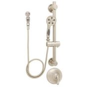 Speakman Caspian 2.5 GPM Pressure Balanced Valve Trim with Rough In Valve, Hand Shower, ADA Compliant Slide Bar and Wall Supply Elbow Brushed Nickel