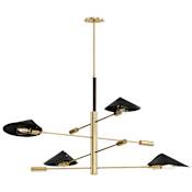 Studio M Cavalier 4 Light 50" Wide LED Sputnik Chandelier with Leather Shades Natural Aged Brass