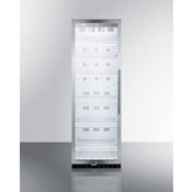 Summit Commercial 24 Inch Wide 12.6 Cu. Ft. Left Swing Merchandiser Refrigerator with Heavy Duty Wire Shelves and White Panels Stainless Steel