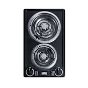 Summit 12 Inch Wide 2 Burner Induction Coil Cooktop - 230 Volt Black