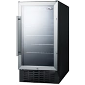Summit 18 Inch Wide 2.7 Cu. Ft. Built-In or Free Standing Glass Door Wine and Beverage Cooler with LED Lighting Stainless Steel
