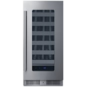 Summit 15 Inch Wide 18 Bottle Capacity Built-In / Free Standing Wine Cooler with Stainless Steel Shelves and LED Lights Glass