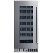 Summit 15 Inch Wide 18 Bottle Capacity Built-In / Free Standing Wine Cooler with Stainless Steel Shelves and Single Cooling Zone Glass