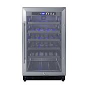 Summit 18 Inch Wide 34 Bottle Capacity Built-In / Free Standing Wine Cooler with LED Lighting Stainless Steel