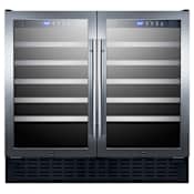 Summit 36 Inch Wide 68 Bottle Capacity Free Standing Wine Cooler with LED Lighting and Dual Temperature Zones Black / Stainless Steel