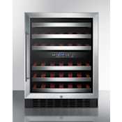 Summit 24 Inch Wide 46 Bottle Capacity Free Standing Wine Cooler with Interior Lighting and Dual Temperature Zones Stainless Steel