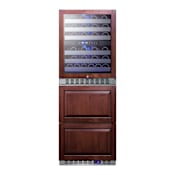 Summit 24 Inch Wide 46 Bottle Capacity Free Standing Wine Cooler with Left Handed Door and Freezer Drawers Panel Ready