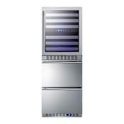 Summit 24 Inch Wide 46 Bottle Capacity Free Standing Wine Cooler with Reversible Door and Refrigerator Drawers Stainless Steel