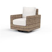 Sunset West Havana 35" Wide Resin Wicker, Sunbrella Outdoor Rocking Swivel Chair Tobacco / Canvas Flax