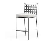 Sunset West Provence 19" Wide Wrought Iron Framed Sunbrella Outdoor Bar Stool Pewter / Canvas Flax