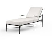 Sunset West Provence 80" Wide Wrought Iron Framed Sunbrella Outdoor Chaise Arm Chair Pewter / Canvas Flax