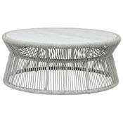 Sunset West Miami 40" Wide Marble Top Rope Outdoor Coffee Table Frost