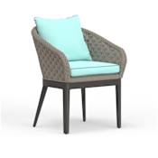 Sunset West Marbella 26" Wide Aluminum, Olefin Rope Framed Sunbrella Outdoor Dining Arm Chair Graphite / Dupione Celeste