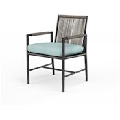 Sunset West Pietra 25" Wide Aluminum Framed Sunbrella Outdoor Dining Arm Chair Graphite / Dupione Celeste