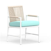 Sunset West Sabbia 25" Wide Aluminum Framed Sunbrella Outdoor Dining Arm Chair White / Dupione Celeste