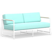 Sunset West Sabbia 31" Wide Aluminum Framed Sunbrella Outdoor Loveseat White / Dupione Celeste