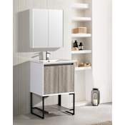 Swiss Madison Marseille 24" Free Standing / Wall Mounted / Floating Single Basin Vanity Set with MDF Cabinet and Ceramic Vanity Top Wax Oak And White