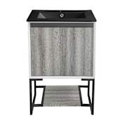Swiss Madison Marseille 24" Free Standing Single Basin Vanity Set with Cabinet and Ceramic Vanity Top Gray Oak / Matte Black