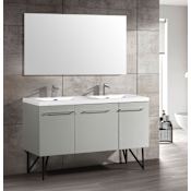 Swiss Madison Annecy 60" Free Standing Floating Double Basin Vanity Set with MDF Cabinet and Ceramic Vanity Top Brushed Aluminum