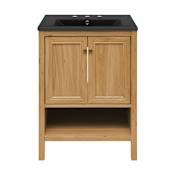 Swiss Madison Chateau 24" Free Standing Single Basin Vanity Set with Cabinet and Ceramic Vanity Top Golden Oak / Matte Black